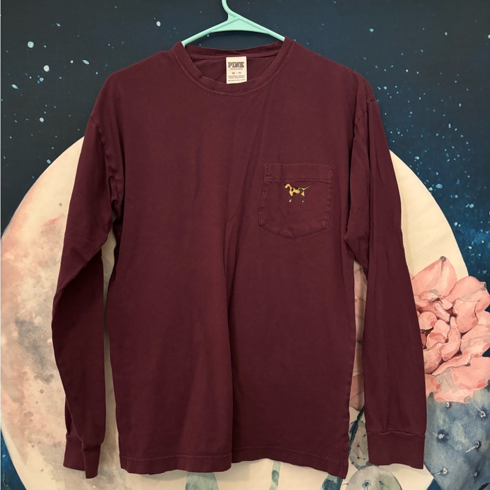 Victoria’s Secret PINK maroon long sleeve tee with cheetah detail